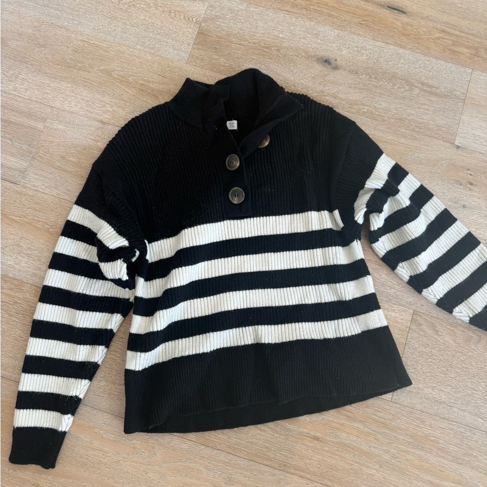 Navy and White Striped Women's Sweater